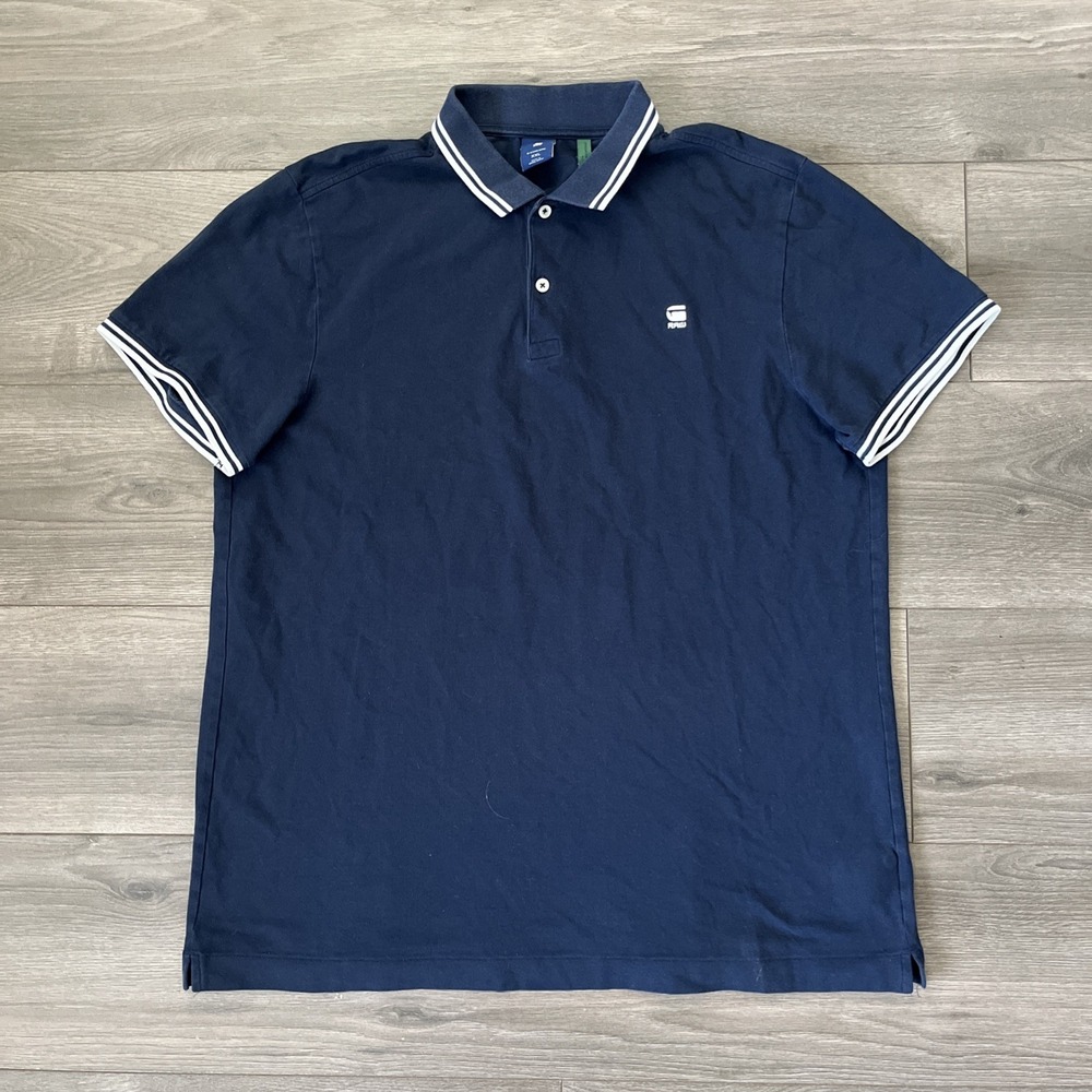 G-Star RAW Mens 2XL Knit Polo Shirt Blue Short Sleeve